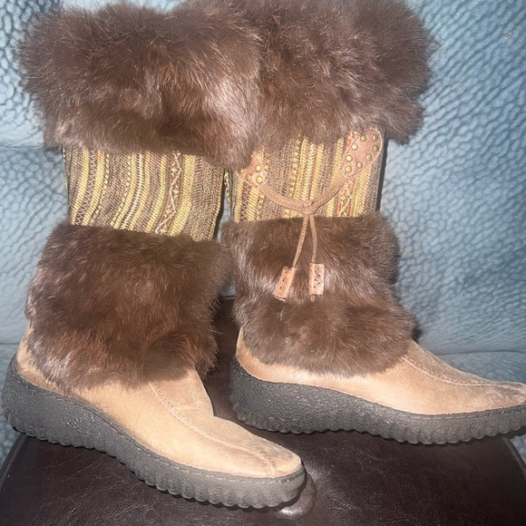 Nine West Rabbit fur leather snow boots size 5.5M - Picture 5 of 12